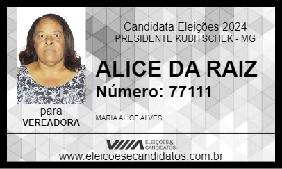 Candidato ALICE DA RAIZ 2024 - PRESIDENTE KUBITSCHEK - Eleições