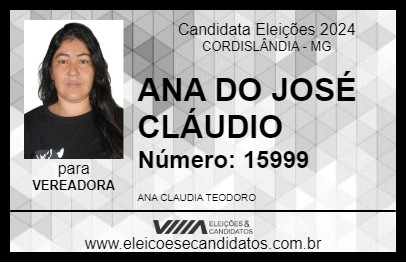 Candidato ANA DO JOSÉ CLÁUDIO 2024 - CORDISLÂNDIA - Eleições