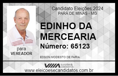 Candidato EDINHO DA MERCEARIA 2024 - PARÁ DE MINAS - Eleições