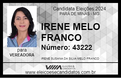 Candidato IRENE MELO FRANCO 2024 - PARÁ DE MINAS - Eleições