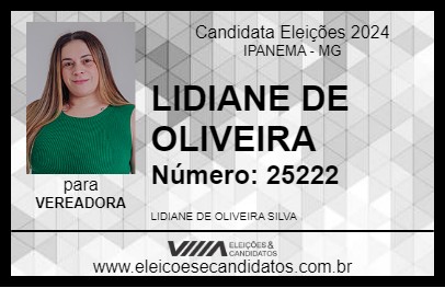 Candidato LIDIANE DE OLIVEIRA 2024 - IPANEMA - Eleições