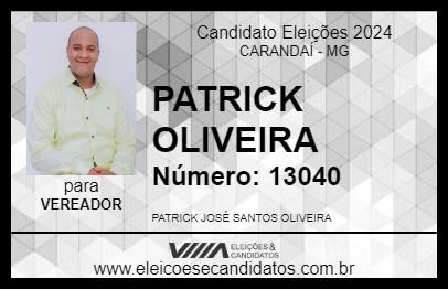 Candidato PATRICK OLIVEIRA 2024 - CARANDAÍ - Eleições