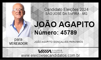 Candidato JOÃO AGAPITO 2024 - SÃO JOSÉ DA SAFIRA - Eleições