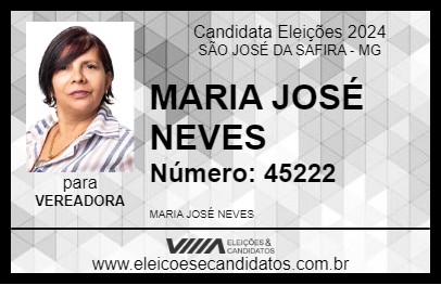 Candidato MARIA JOSÉ NEVES 2024 - SÃO JOSÉ DA SAFIRA - Eleições