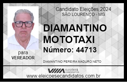 Candidato DIAMANTINO MOTOTAXI 2024 - SÃO LOURENÇO - Eleições