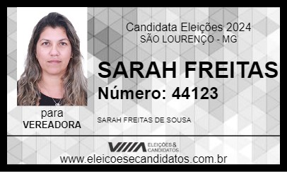 Candidato SARAH FREITAS 2024 - SÃO LOURENÇO - Eleições