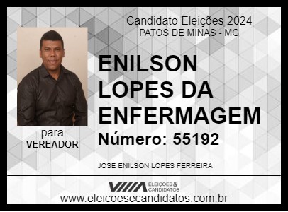 Candidato ENILSON LOPES DA ENFERMAGEM 2024 - PATOS DE MINAS - Eleições