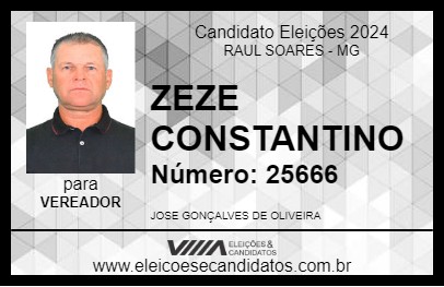 Candidato ZEZE CONSTANTINO 2024 - RAUL SOARES - Eleições