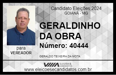 Candidato GERALDINHO DA OBRA 2024 - GOIANÁ - Eleições