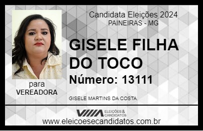 Candidato GISELE FILHA DO TOCO 2024 - PAINEIRAS - Eleições