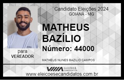 Candidato MATHEUS BAZÍLIO 2024 - GOIANÁ - Eleições