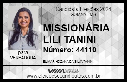 Candidato MISSIONÁRIA LILI TANINI 2024 - GOIANÁ - Eleições