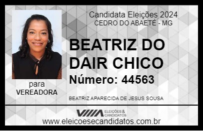 Candidato BEATRIZ DO DAIR CHICO 2024 - CEDRO DO ABAETÉ - Eleições