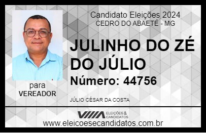 Candidato JULINHO DO ZÉ DO JÚLIO 2024 - CEDRO DO ABAETÉ - Eleições