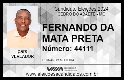 Candidato FERNANDO DA MATA PRETA 2024 - CEDRO DO ABAETÉ - Eleições