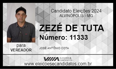 Candidato ZEZÉ DE TUTA 2024 - ALVINÓPOLIS - Eleições