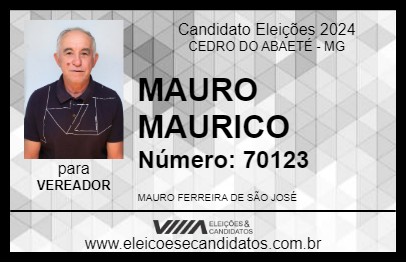 Candidato MAURO MAURICO 2024 - CEDRO DO ABAETÉ - Eleições