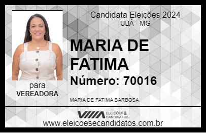 Candidato FÁTIMA BARBOSA 2024 - UBÁ - Eleições