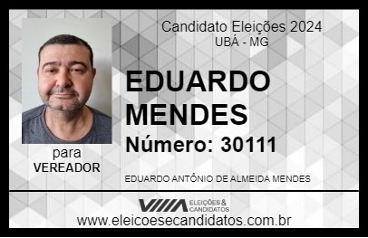 Candidato EDUARDO MENDES 2024 - UBÁ - Eleições