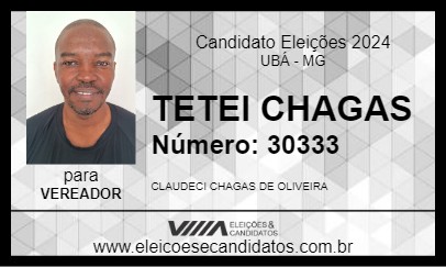 Candidato TETEI CHAGAS 2024 - UBÁ - Eleições