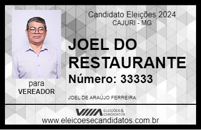 Candidato JOEL DO RESTAURANTE 2024 - CAJURI - Eleições