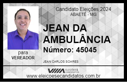 Candidato JEAN DA AMBULÂNCIA 2024 - ABAETÉ - Eleições