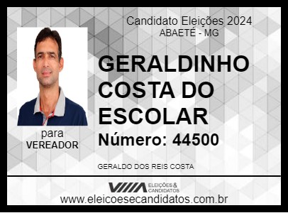 Candidato GERALDINHO COSTA DO ESCOLAR 2024 - ABAETÉ - Eleições