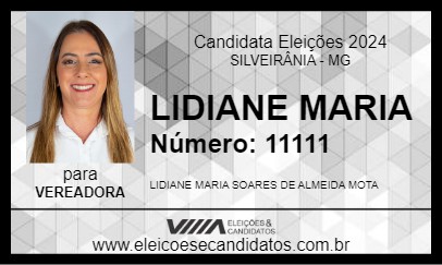 Candidato LIDIANE MARIA 2024 - SILVEIRÂNIA - Eleições