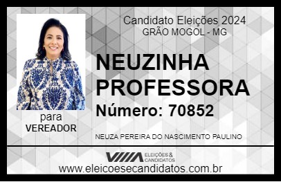 Candidato NEUZINHA PROFESSORA 2024 - GRÃO MOGOL - Eleições