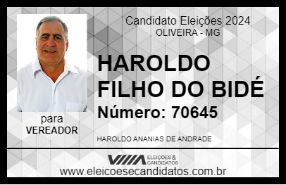 Candidato HAROLDO FILHO DO BIDÉ 2024 - OLIVEIRA - Eleições