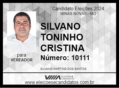 Candidato SILVANO TONINHO CRISTINA 2024 - MINAS NOVAS - Eleições