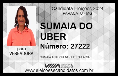 Candidato SUMAIA DO UBER 2024 - PARACATU - Eleições