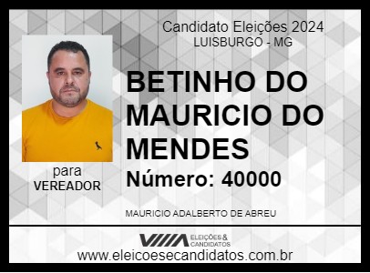 Candidato BETINHO DO MAURICIO DO MENDES 2024 - LUISBURGO - Eleições