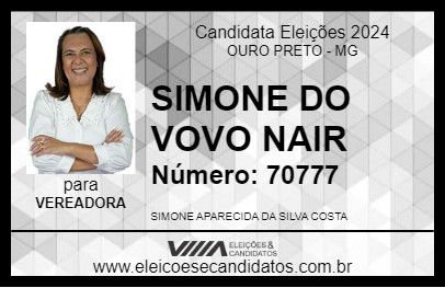 Candidato SIMONE DO VOVO NAIR 2024 - OURO PRETO - Eleições