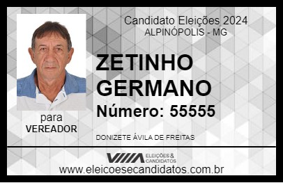 Candidato ZETINHO GERMANO 2024 - ALPINÓPOLIS - Eleições