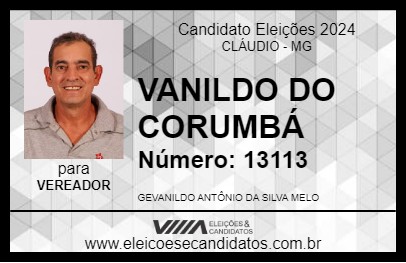 Candidato VANILDO DO CORUMBÁ 2024 - CLÁUDIO - Eleições