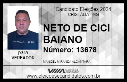 Candidato NETO DE CICI BAIANO 2024 - CRISTÁLIA - Eleições