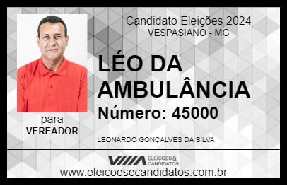 Candidato LÉO DA AMBULÂNCIA 2024 - VESPASIANO - Eleições