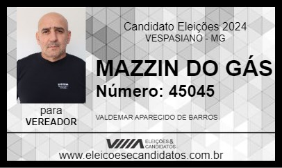 Candidato MAZZIN DO GÁS 2024 - VESPASIANO - Eleições