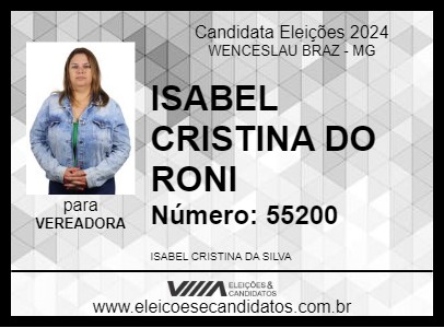 Candidato ISABEL CRISTINA DO RONI 2024 - WENCESLAU BRAZ - Eleições