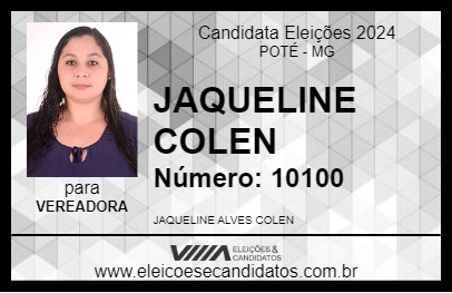 Candidato JAQUELINE COLEN 2024 - POTÉ - Eleições