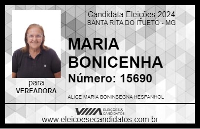 Candidato MARIA BONICENHA 2024 - SANTA RITA DO ITUETO - Eleições