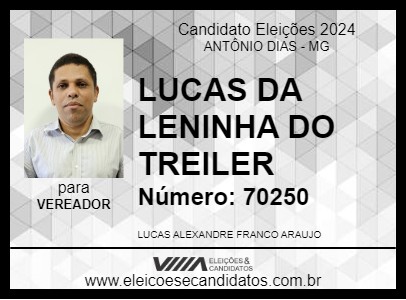 Candidato LUCAS DA LENINHA DO TRAILER 2024 - ANTÔNIO DIAS - Eleições