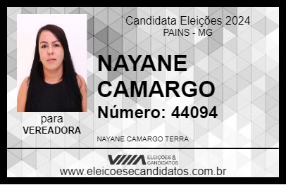 Candidato NAYANE CAMARGO 2024 - PAINS - Eleições