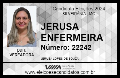 Candidato JERUSA ENFERMEIRA 2024 - SILVEIRÂNIA - Eleições