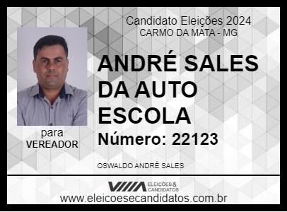 Candidato ANDRÉ SALES DA AUTO ESCOLA 2024 - CARMO DA MATA - Eleições