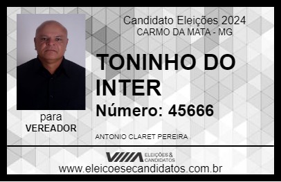 Candidato TONINHO DO INTER 2024 - CARMO DA MATA - Eleições