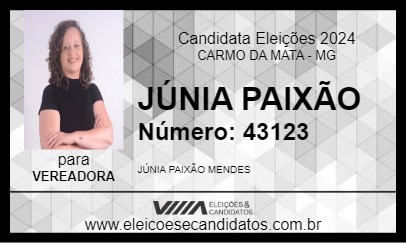 Candidato JÚNIA PAIXÃO 2024 - CARMO DA MATA - Eleições