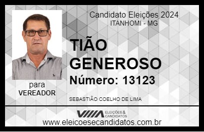 Candidato TIÃO GENEROSO 2024 - ITANHOMI - Eleições