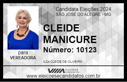 Candidato CLEIDE MANICURE 2024 - SÃO JOSÉ DO ALEGRE - Eleições